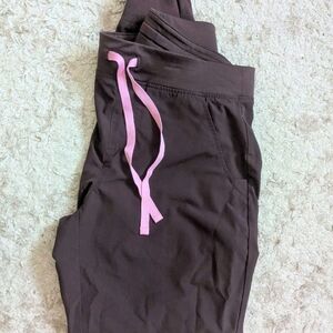 Figs Women's Burgundy  Track Pants with Pink Drawstring